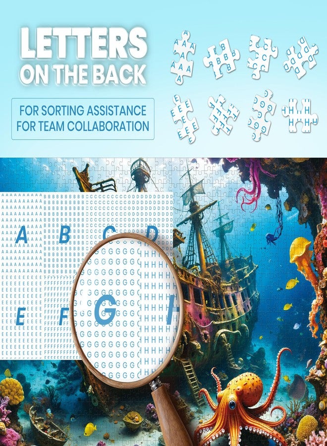 lamplig Puzzles for Adults 1000 Pieces - Octopus Pirate Ship Ocean Sea - 1000 Piece Puzzle for Adults with Letters on Back - Jigsaw Puzzles 1000 Pieces for Fun Game Nights - 27.6"X20.5", 1:1 Poster - Image 3